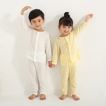 Verão para Crianças de Manga comprida, roupa interior carnes Desossadas de Fibra de Bambu Home Roupas de Ar-Condicionado e Roupas de Bebê Pijama Pupilentes
