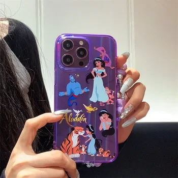 Disney Princess Caso de Telefone para o iPhone 11 12 13 14 Pro Max Roxo Kawaii Simples, Bonito Doce Laser à prova de Choque Total da Tampa Traseira Anime