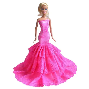 Cor-de-Rosa Vestido de Princesa 1/6 Boneca de Roupas para a Boneca Barbie com Roupas Fishtail Vestido de Noite Vestidos de Noiva Acessórios de Brinquedos de 11,5