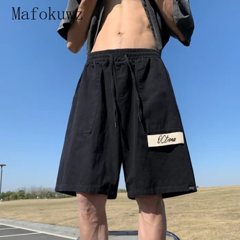 Japonês Retro Puro Algodão Casual Trabalho Shorts Homens do acampamento de Verão de Jovens Vitalidade Tendência Versátil de Alta Rua de Perna Larga Cinco Peça Calças