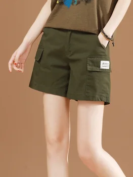 HCXR Mulheres de Curto 2023 Verão, de Meados de Cintura Grande Perna de Volta Elástico Casual Feminino Calça de Streetwear de Carga a Curto Calças