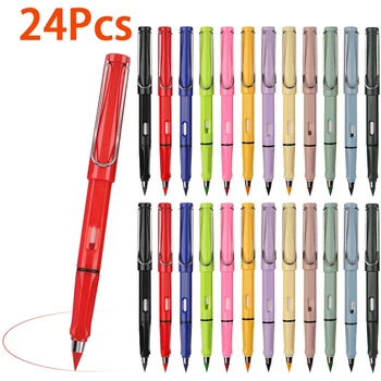 24Pcs Coloridas Ilimitado Lápis de Tinta de Escrever Multicolor Ponta do Lápis Arte Esboço Ferramentas Kawaii material Escolar