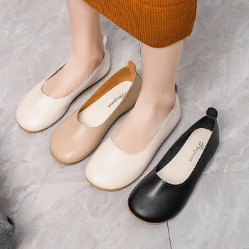 Mulheres Casual Deslizar Sobre Sapatilhas De Moda De Couro Sapatos De Verão, De Outono De Enfermagem Sapatos De Conforto Redondo Toe Sapatos Preto Branco