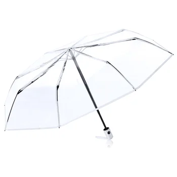 Totalmente Automático Três vezes Transparente Guarda-chuva Mulheres Claro Dobrável Mens Chuva de Viagem Menina