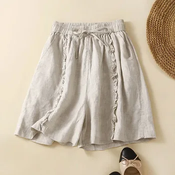 Roupa de cama em algodão Fungo Design de vanguarda, Shorts Mulheres de Verão Cintura Elástica Casual Solta Wide-Leg Shorts s594
