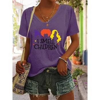 Mulheres T-shirt de Verão Casual 3D Divertido de Impressão com decote em V Mulheres de Rua Y2K Topo Diário Versátil de Moda Plus Size de Ajuste Solto
