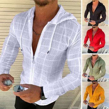 Homens Hoodies Primavera-Verão da Nova Casual Slim Long Sleeve T-shirt dos Homens de Moda Top de Manga Longa Zíper Cardigan Outwear Tshirts
