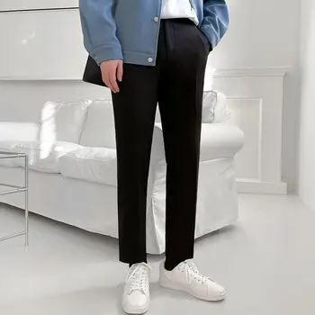 2023 Casual Calças Masculinas Trecho de Negócios em linha Reta Vestido de Calças de Tornozelo-comprimento Homens Office Roupas Respirável Clássico Calças N27