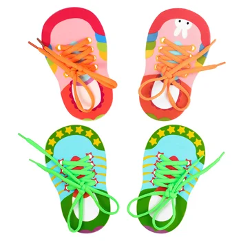 STOBOK 4pcs Atacador Crianças Toyss Laço Sapatos Educativa Precoce ferramentas de Ensino para Crianças de Criança (2 Azul e cor-de-Rosa 2,