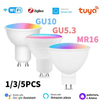 Tuya Zigbee/wi-FI Smart Lâmpada GU10/GU5.3/MR16 RGB LED Dimmable-Lâmpada de 5W Vida Inteligente Holofotes Controle Através Alexa Inicial do Google