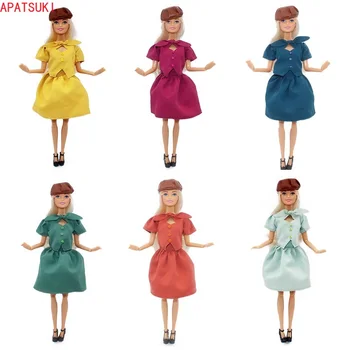 Multi-cor de Roupas para Bonecas Barbie com Roupas Elegantes Topo Saia Marrom Chapéu Para a Barbie 1/6 BJD Boneca Acessórios Crianças Brinquedos de DIY