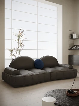Italiano minimalista sofá de couro, sala de estar, três pessoa sofá, moderno e minimalista linha reta sofá