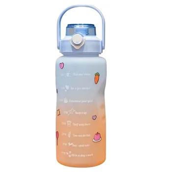 1500/2000ml Gradiente de Garrafa de Água de Plástico com Marcador de Tempo & Palha de Esportes BPA-Free Jarro de Água para o Ginásio Camping Caminhadas de Viagens