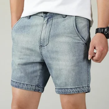 Shorts jeans masculina Verão Carga Lavado Desfiado em linha Reta de Três pontos Jeans Masculino