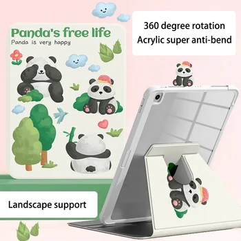 Para o iPad Mini 6 8.3 Ar 4 5 10,9 Polegadas Bonito dos desenhos animados do Panda 360 Graus de Rotação de Acrílico Anti-queda de Caso Para o iPad 2022 2021 Shell