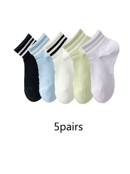 5 pares de meio comprimento de meias, a primavera e o verão do algodão puro meias femininas, pura cor algodão penteado curto, meias de malha cor dos doces