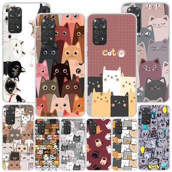 Dos desenhos animados de Gatos Bonitos Fundo Phnoe Caso para Xiaomi Redmi Nota 12 11 11E 11 10 10 Pro Plus 9 9S 11T 9T 8 8 7 Global Exclusivo (Cov