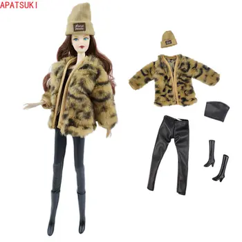 Brown Leopard Roupas para a Boneca Barbie Moda Jaqueta Top Crop Calças Chapéu, Botas De Barbie 1/6 BJD Bonecas Acessórios Brinquedos