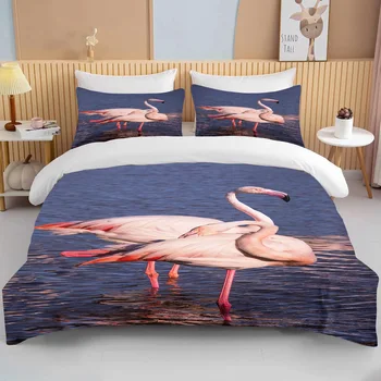 Flamingo cartoon urso bonito kawaii presente de Natal cama de casal king size crianças, roupa de cama de microfibra de poliéster ou conjunto de capa de edredão