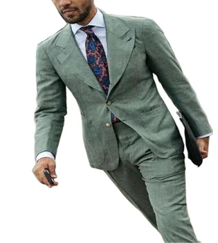 Novo Green man 2 Peças Terno Slim Fit Formal Lapela Entalhe de Negócios Smoking Blazer Padrinhos Para a Festa de Casamento(Blazer+Calça)