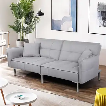 Alden Design de Tecido Coberto de Futon Sofá-Cama com Encosto Ajustável em Sofás da Sala de estar