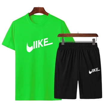 Moda verão Masculina de Treino, T-Shirt+Calça com Roupas masculinas de Marca, Logotipo Impresso Sportswear Setsleisure Tempo de Formação Roupa