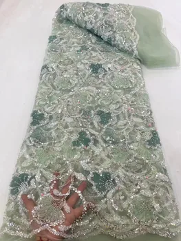 Nigeriano Pesados de Renda Frisado Tecido de Luxo Roxo Dubai Tule Bordado Laço de Tecido para o Vestido de Noite Tecidos de Noiva