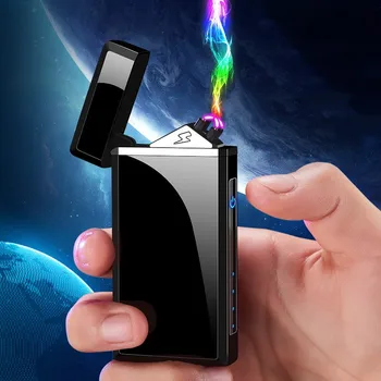 Novo Carregamento USB Duplo Arco Pulso de Metal mais leve Exterior à prova de Vento Toque de Detecção de Chama do Isqueiro de Presente para Homens