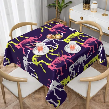 Rosa, Amarelo e Branco Crânio Elefante Toalha de mesa Roxo Tabela Tecido de Poliéster Impermeável Toalha de mesa para Cozinha Sala de Jantar