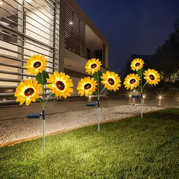 LED de Girassol Luzes Posta Solar Decorativa Impermeável Flores Artificiais Luzes para o Gramado Quintal Jardim Enfeites de Decoração Exterior