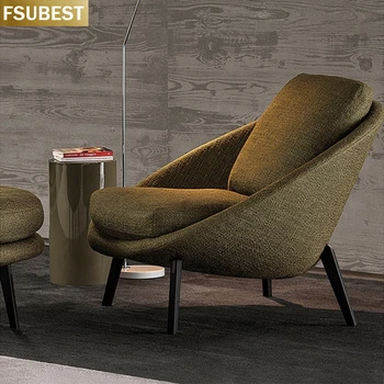 FSUBEST Designer de Mobiliário de Sala de estar Simples Sofás de Tecido, Estilo de Itália Pernas de Madeira de Lazer Cadeira Sotaque Com o Otomano
