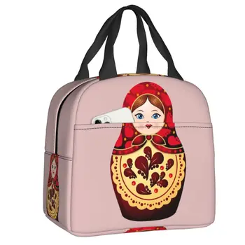 Vermelho Boneca Matryoshka Caixa De Almoço Arte Russa Babushka Padrão Cooler Térmico De Alimentos Saco De Almoço Isolados De Crianças De Uma Escola