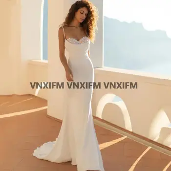 Sexy Cetim Vestido De Noiva Sereia Para As Mulheres 2023 Simples Apliques De Renda Querida Neck Cintas De Espaguete Vestido De Noiva Feito