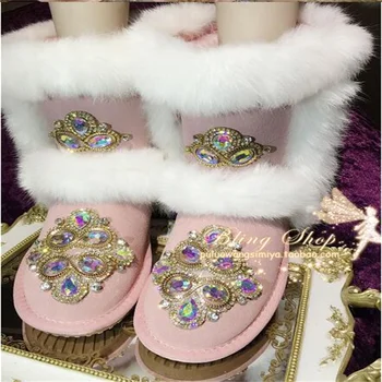 Cor-de-rosa de alta-top botas de pele de raposa artesanais personalizados lantejoulas confortável andando feito a mão lantejoulas botas de inverno