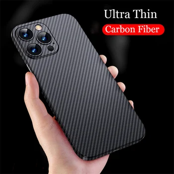 Luxo Ultra Fina em Fibra de Carbono Fosco Caso Para o iPhone 15 14 13 12 11 Mini Pro Max 15pro XR XS X 6 7 8 Plus SE 0,2 MM PP da Tampa Traseira